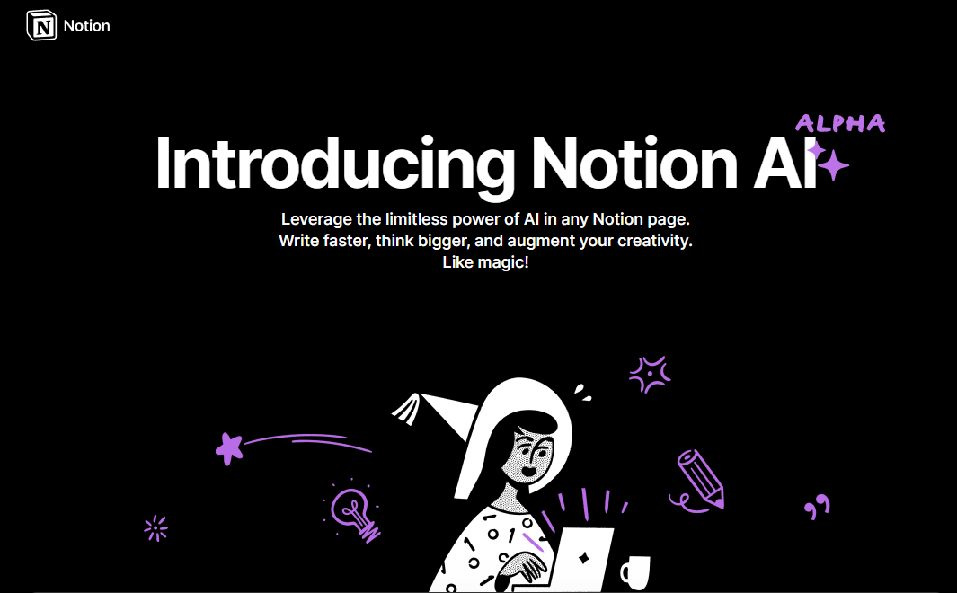 Notion AI's - Alpha - welcome screen